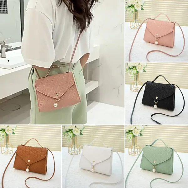 PU Leather Shoulder Bag Portable Solid Color Handbags - Image 3