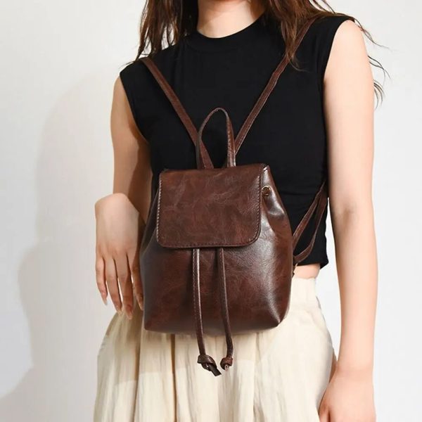Backpack Sweet Solid Color Small Pack Retro Backpack Brown - Image 3
